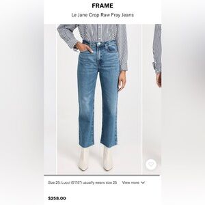 NEW Womens Frame Denim Le Jane Crop Raw Fray Jeans in Blue Size 27